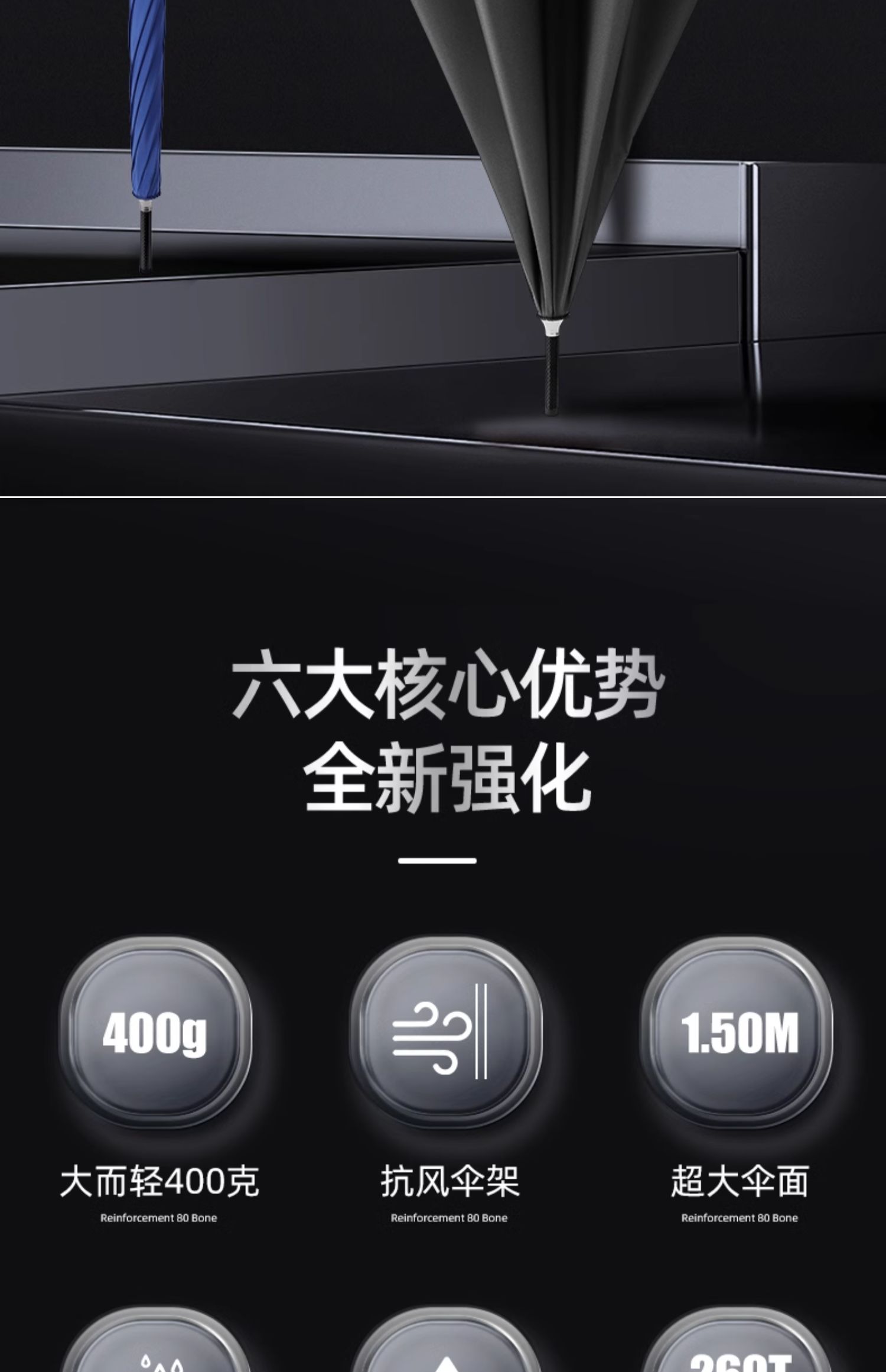 全碳纤伞骨连中棒结构轻便耐用防风抗压详情2