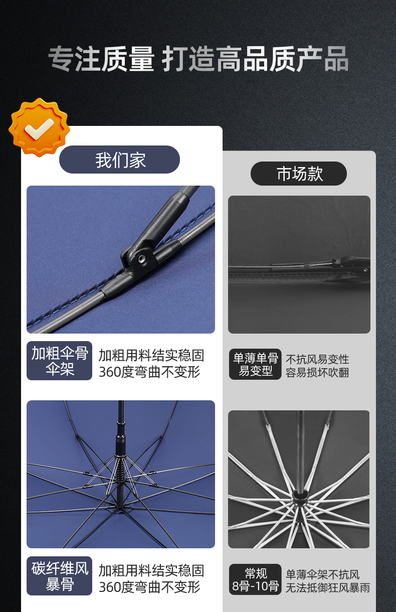 全碳纤伞骨连中棒结构轻便耐用防风抗压详情4