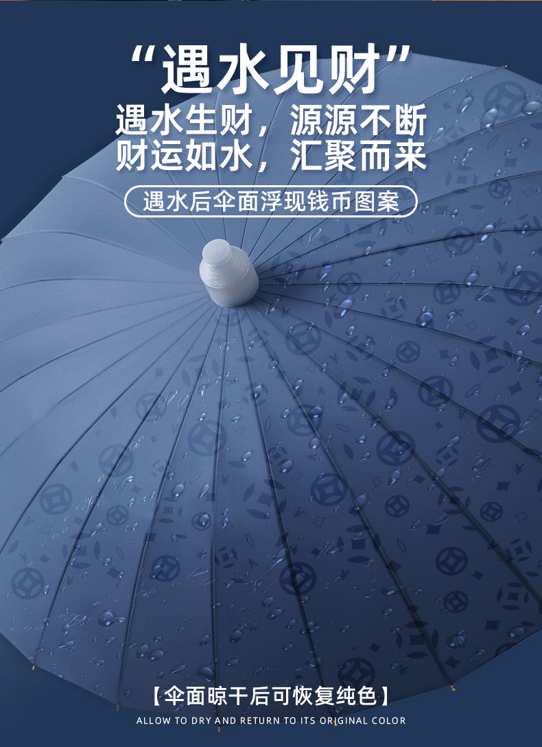遇水见财24骨透明伞面大雨伞防晒定制太阳伞详情6