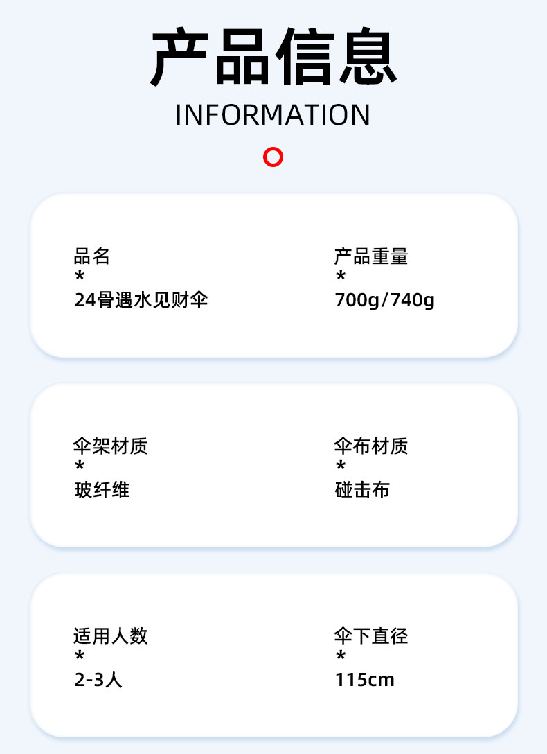 遇水见财24骨透明伞面大雨伞防晒定制太阳伞详情21
