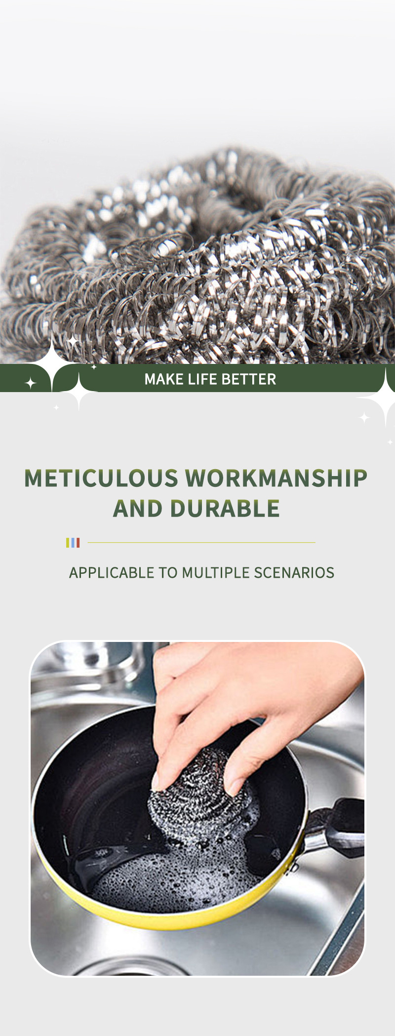 跨境三个装不锈钢钢丝球厨房家用加厚洗碗刷锅去污去油清洁球批发详情6