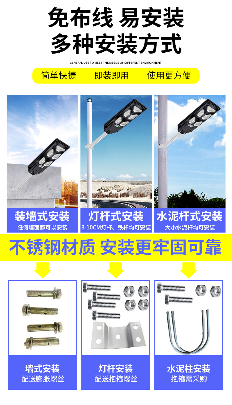 AIBUCUO巨舶跨境爆款solar light太阳能路灯户外led灯人体感应灯详情10