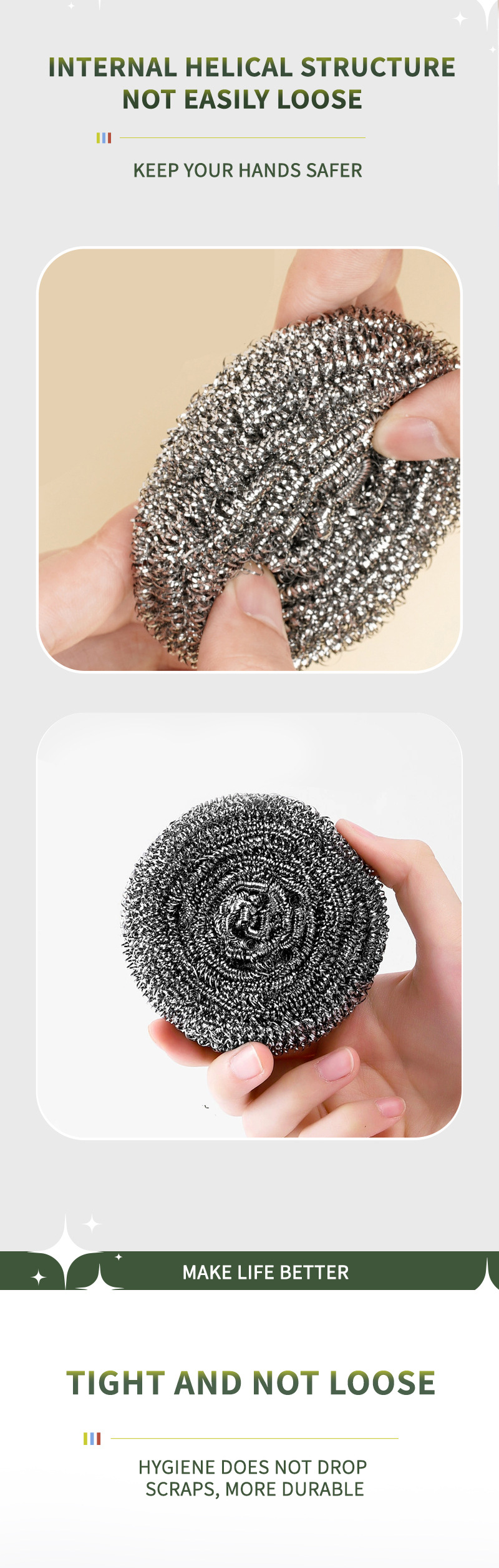 跨境三个装不锈钢钢丝球厨房家用加厚洗碗刷锅去污去油清洁球批发详情5