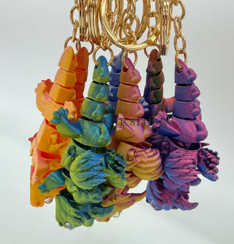 3D-printed double-horned flying dragon with wings, multi-joint, flexible and movable mini keychain pic 8