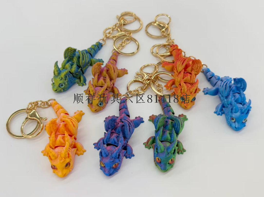 3D-printed double-horned flying dragon with wings, multi-joint, flexible and movable mini keychain pic 7