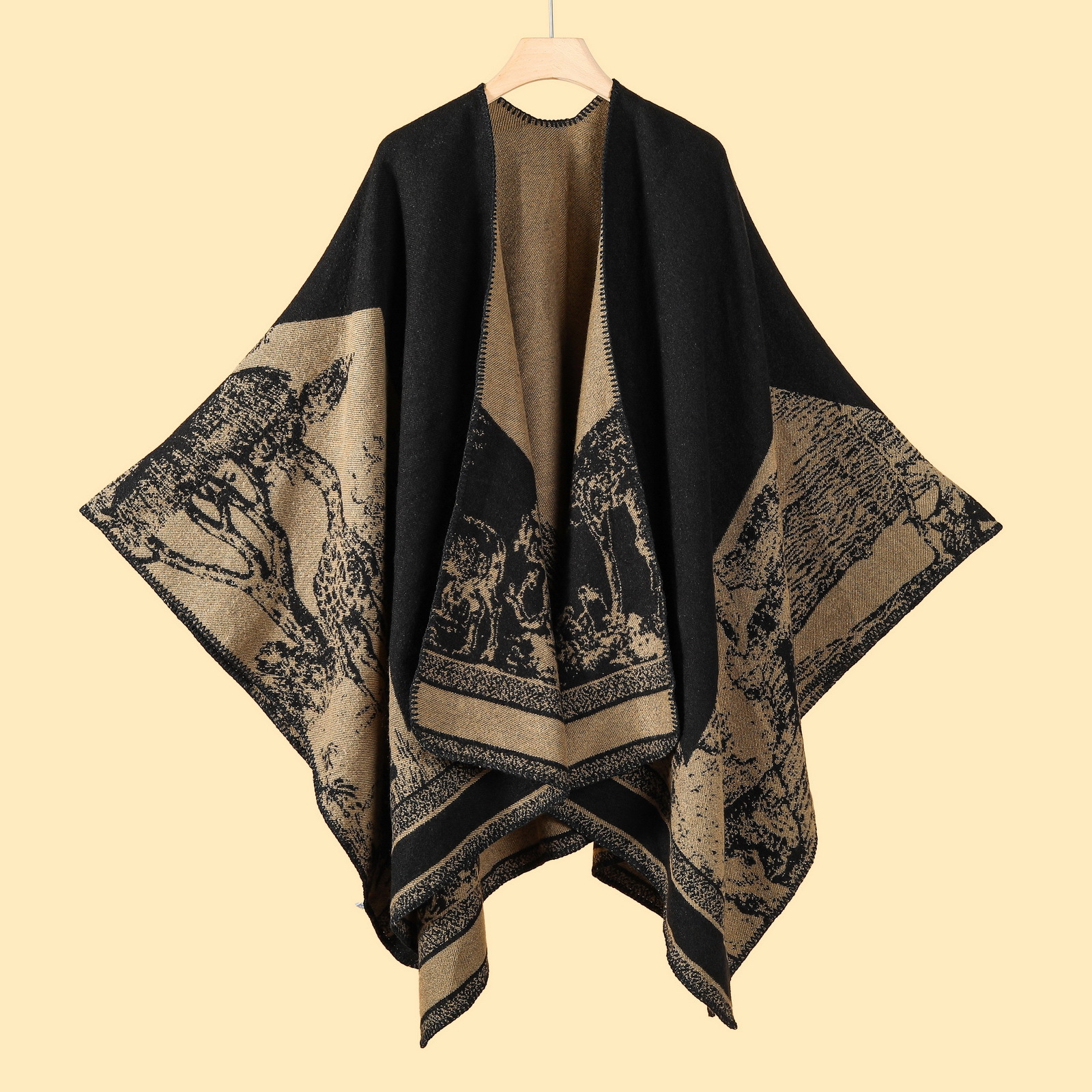 Jiangnan water town cultural tourism shawl, autumn and winter imitation cashmere knitted scarf, slit oil painting cape, cape outerwear pic 16