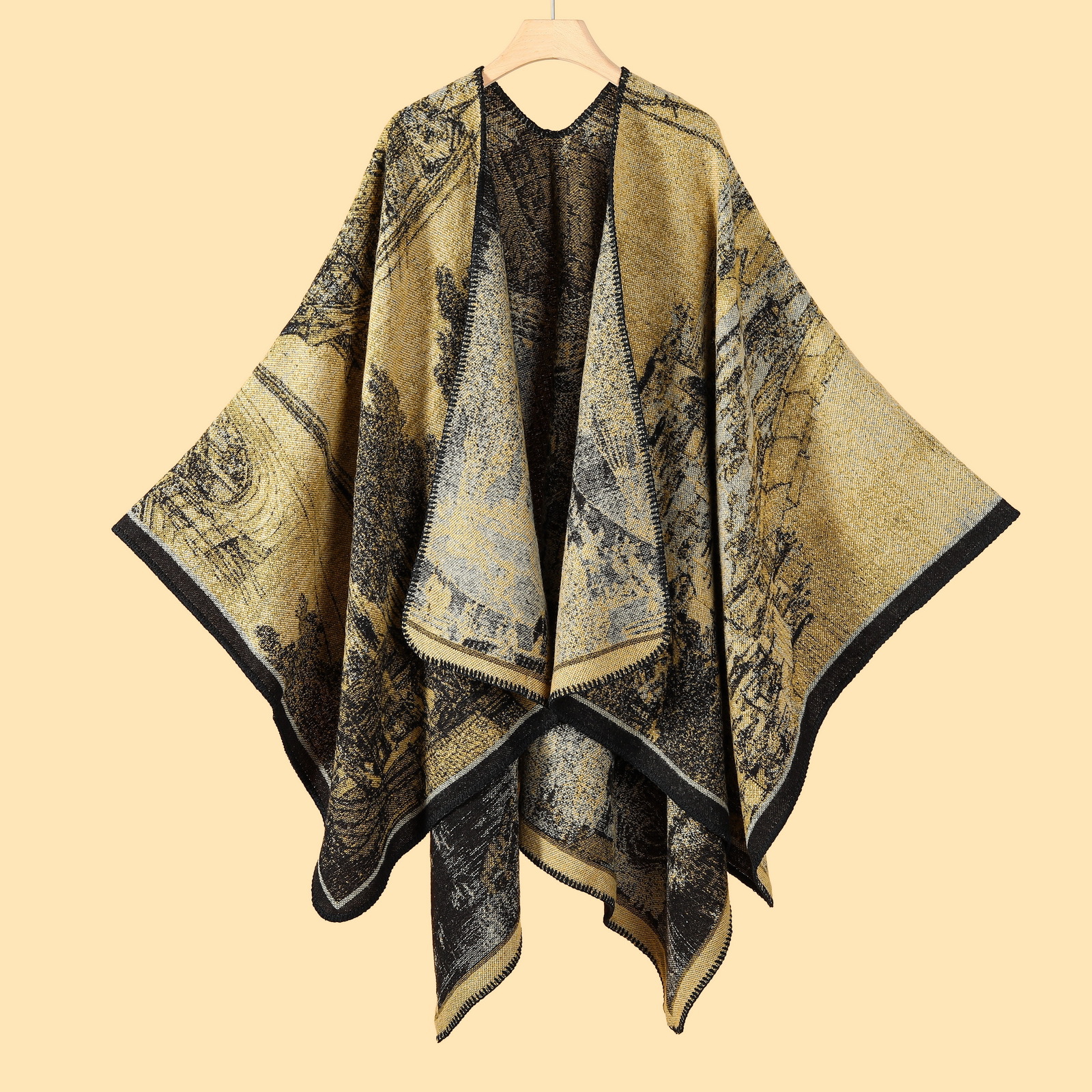 Jiangnan water town cultural tourism shawl, autumn and winter imitation cashmere knitted scarf, slit oil painting cape, cape outerwear pic 9