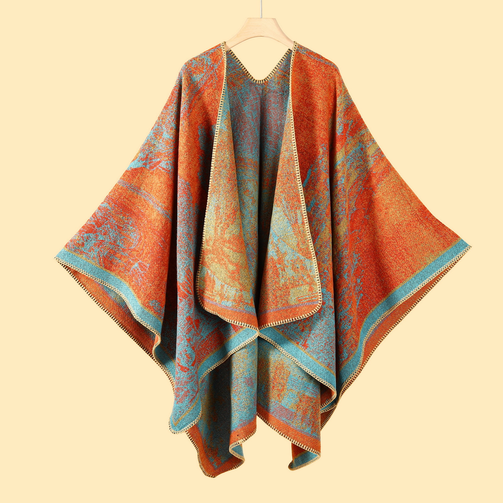 Jiangnan water town cultural tourism shawl, autumn and winter imitation cashmere knitted scarf, slit oil painting cape, cape outerwear pic 7