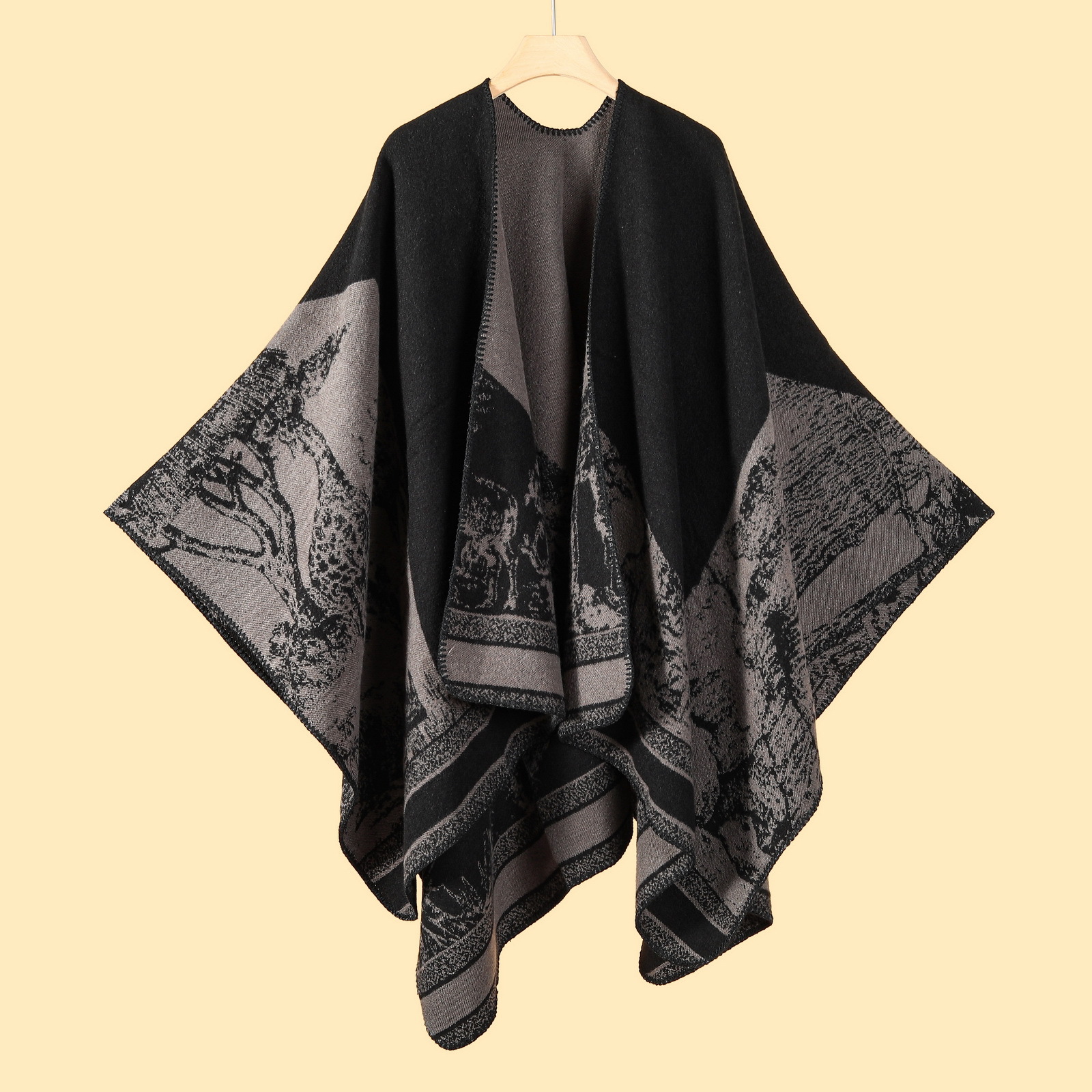 Jiangnan water town cultural tourism shawl, autumn and winter imitation cashmere knitted scarf, slit oil painting cape, cape outerwear pic 15