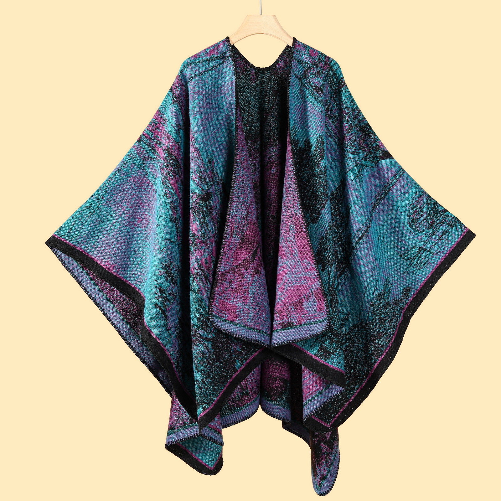 Jiangnan water town cultural tourism shawl, autumn and winter imitation cashmere knitted scarf, slit oil painting cape, cape outerwear pic 10