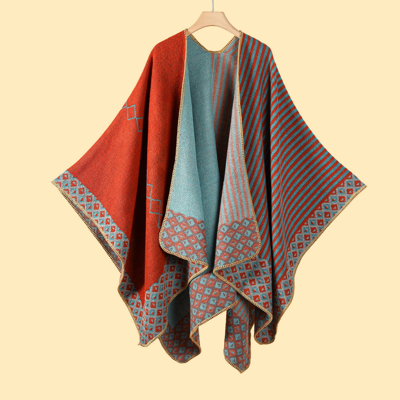 Jiangnan water town cultural tourism shawl, autumn and winter imitation cashmere knitted scarf, slit oil painting cape, cape outerwear pic 17