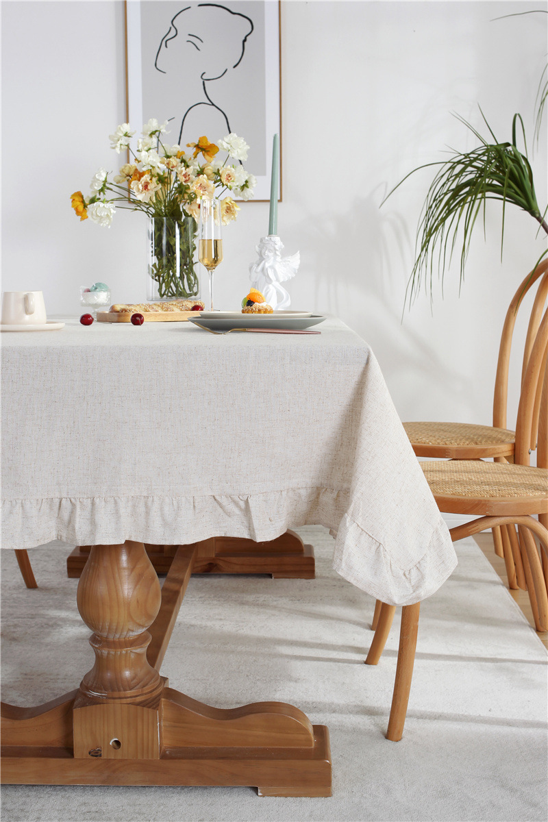 现代简约纯色全棉水洗棉撞色荷叶边茶几台布餐桌布一件代发详情44