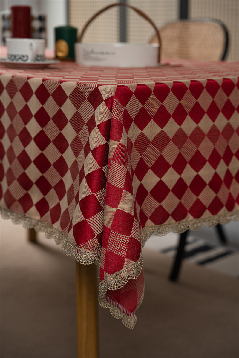 结婚庆新年喜庆提花羽毛树叶金色花边桌布茶几餐桌布盖巾防水代发详情26