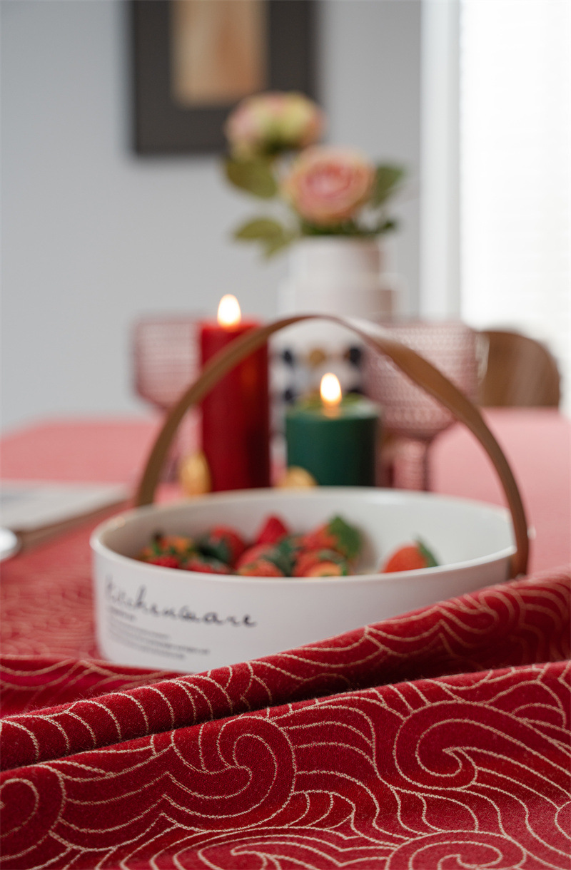 结婚庆新年喜庆提花羽毛树叶金色花边桌布茶几餐桌布盖巾防水代发详情19