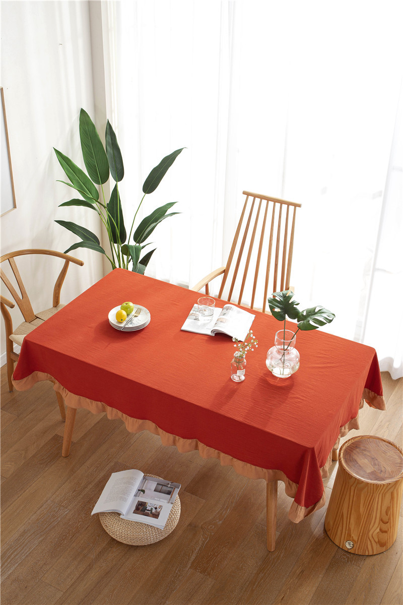 现代简约纯色全棉水洗棉撞色荷叶边茶几台布餐桌布一件代发详情6