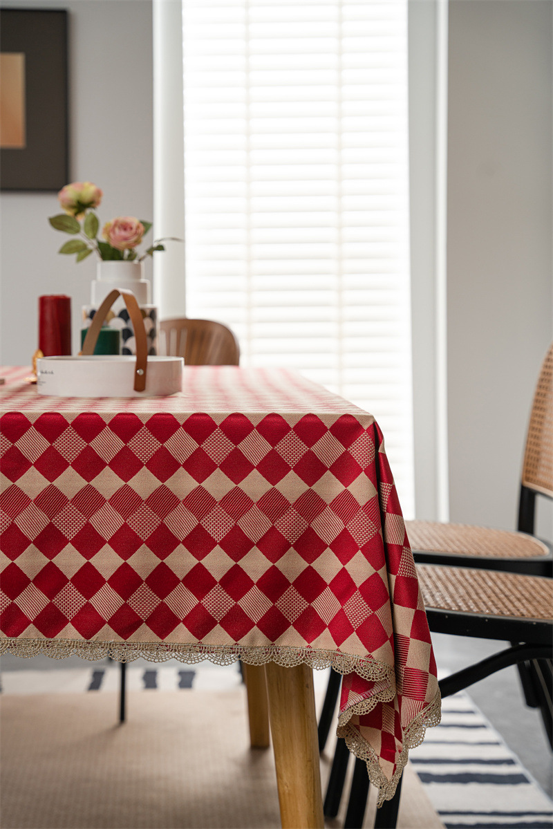 结婚庆新年喜庆提花羽毛树叶金色花边桌布茶几餐桌布盖巾防水代发详情21