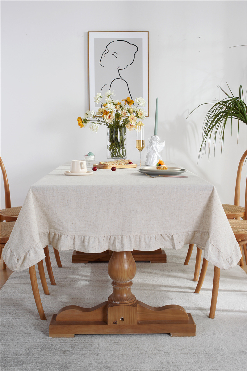 现代简约纯色全棉水洗棉撞色荷叶边茶几台布餐桌布一件代发详情43