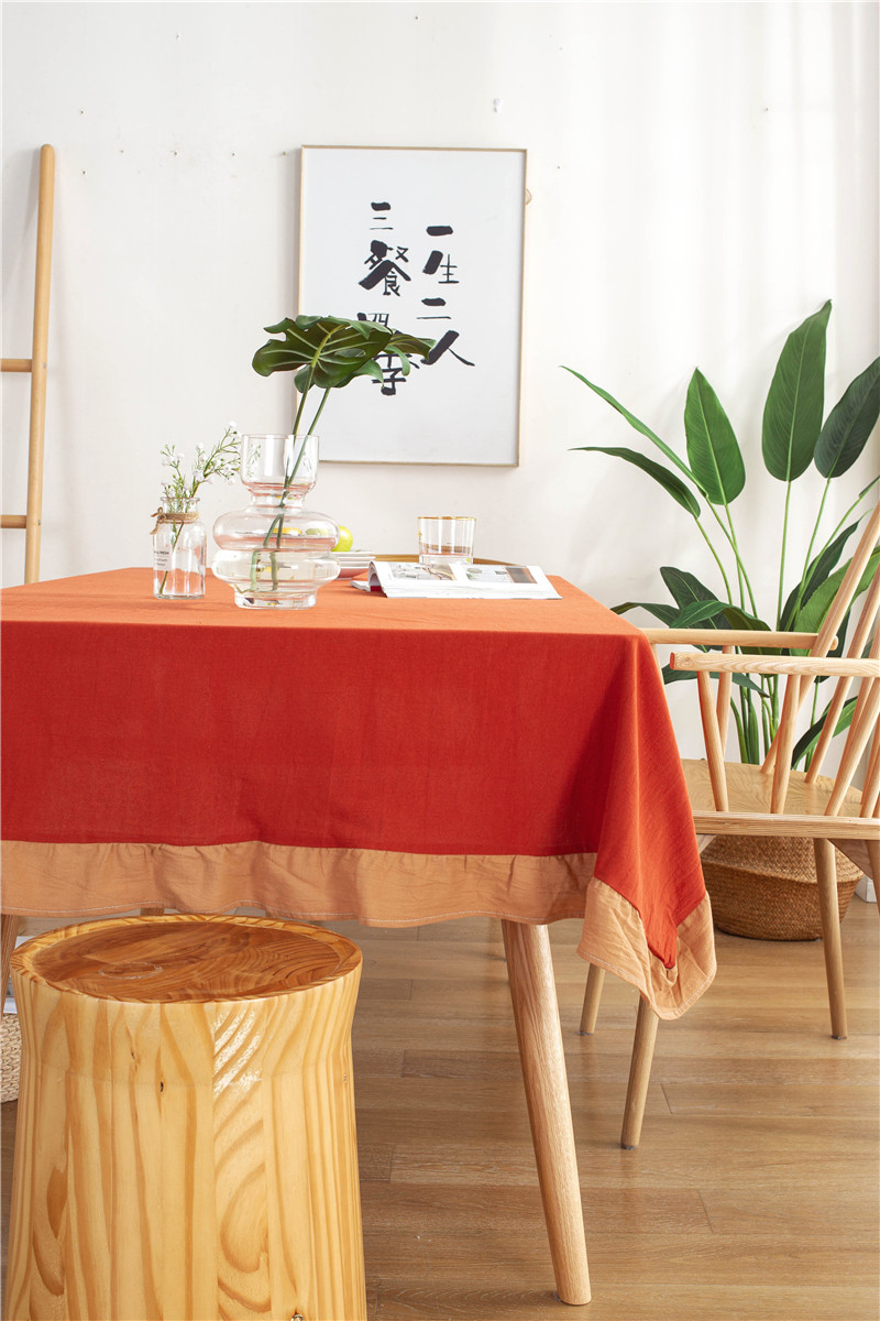 现代简约纯色全棉水洗棉撞色荷叶边茶几台布餐桌布一件代发详情10