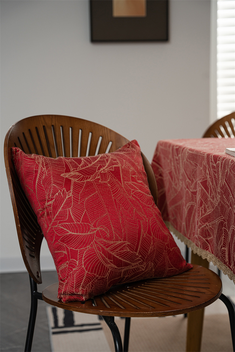 结婚庆新年喜庆提花羽毛树叶金色花边桌布茶几餐桌布盖巾防水代发详情5