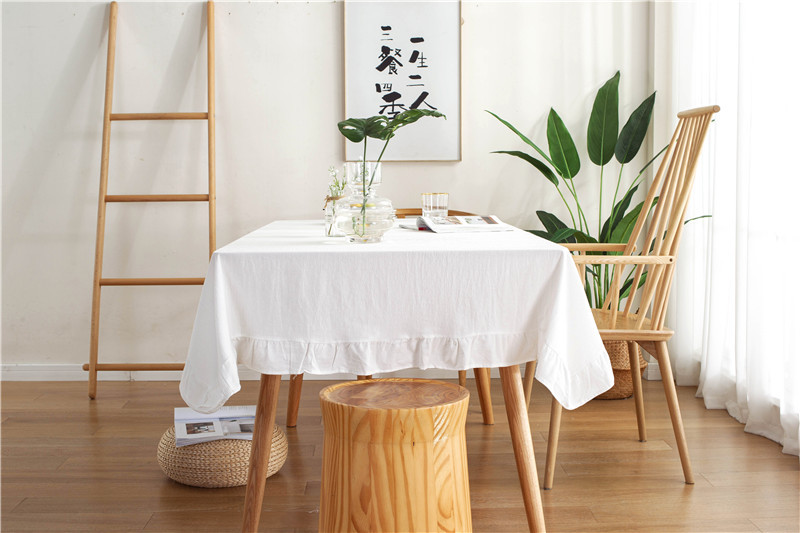 现代简约纯色全棉水洗棉撞色荷叶边茶几台布餐桌布一件代发详情30