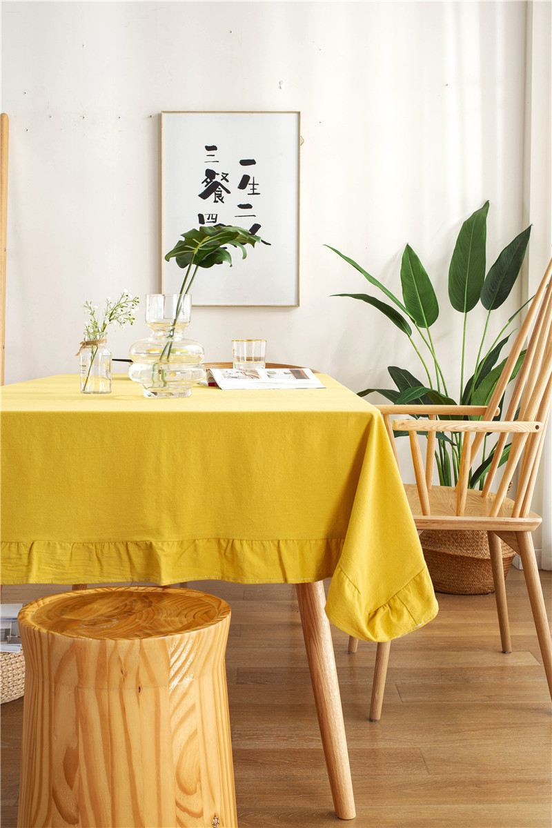 现代简约纯色全棉水洗棉撞色荷叶边茶几台布餐桌布一件代发详情24