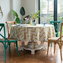 跨境轻奢桌子布仿棉麻提花千鸟格方桌布沙发茶几盖巾台布批发详情14