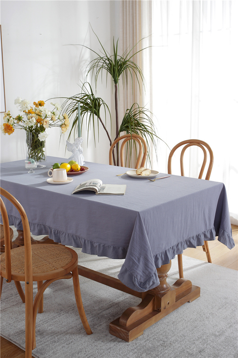 现代简约纯色全棉水洗棉撞色荷叶边茶几台布餐桌布一件代发详情35