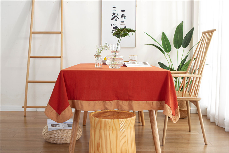 现代简约纯色全棉水洗棉撞色荷叶边茶几台布餐桌布一件代发详情9