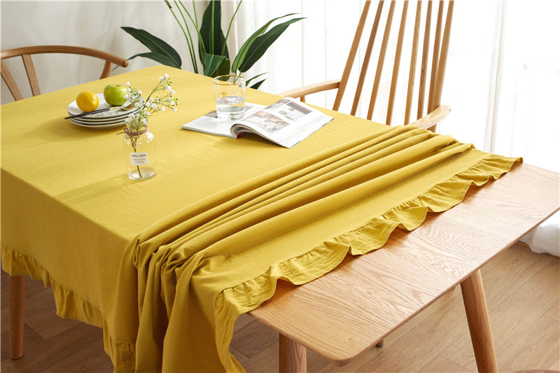 现代简约纯色全棉水洗棉撞色荷叶边茶几台布餐桌布一件代发详情25