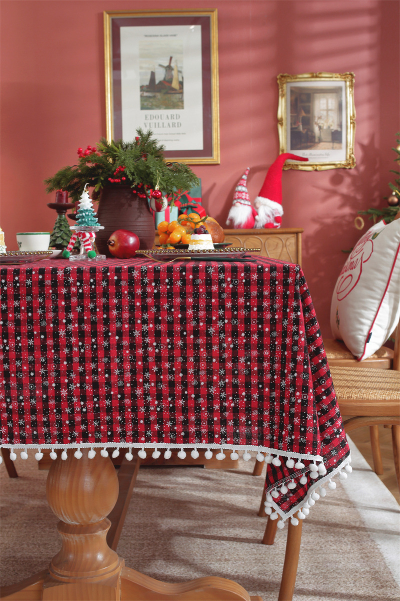 亚马逊美式色织涤棉节日圣诞装饰桌布红绿格子茶几台布餐桌布详情37