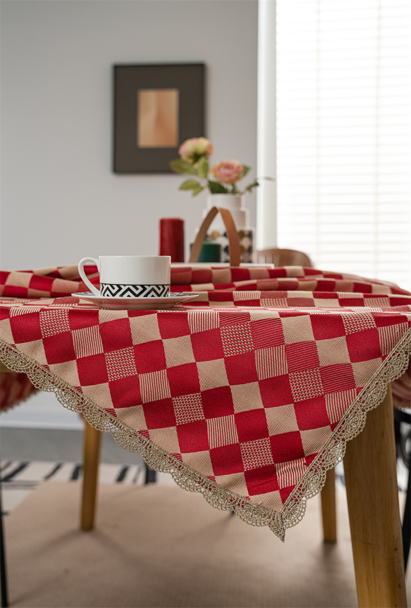 结婚庆新年喜庆提花羽毛树叶金色花边桌布茶几餐桌布盖巾防水代发详情28