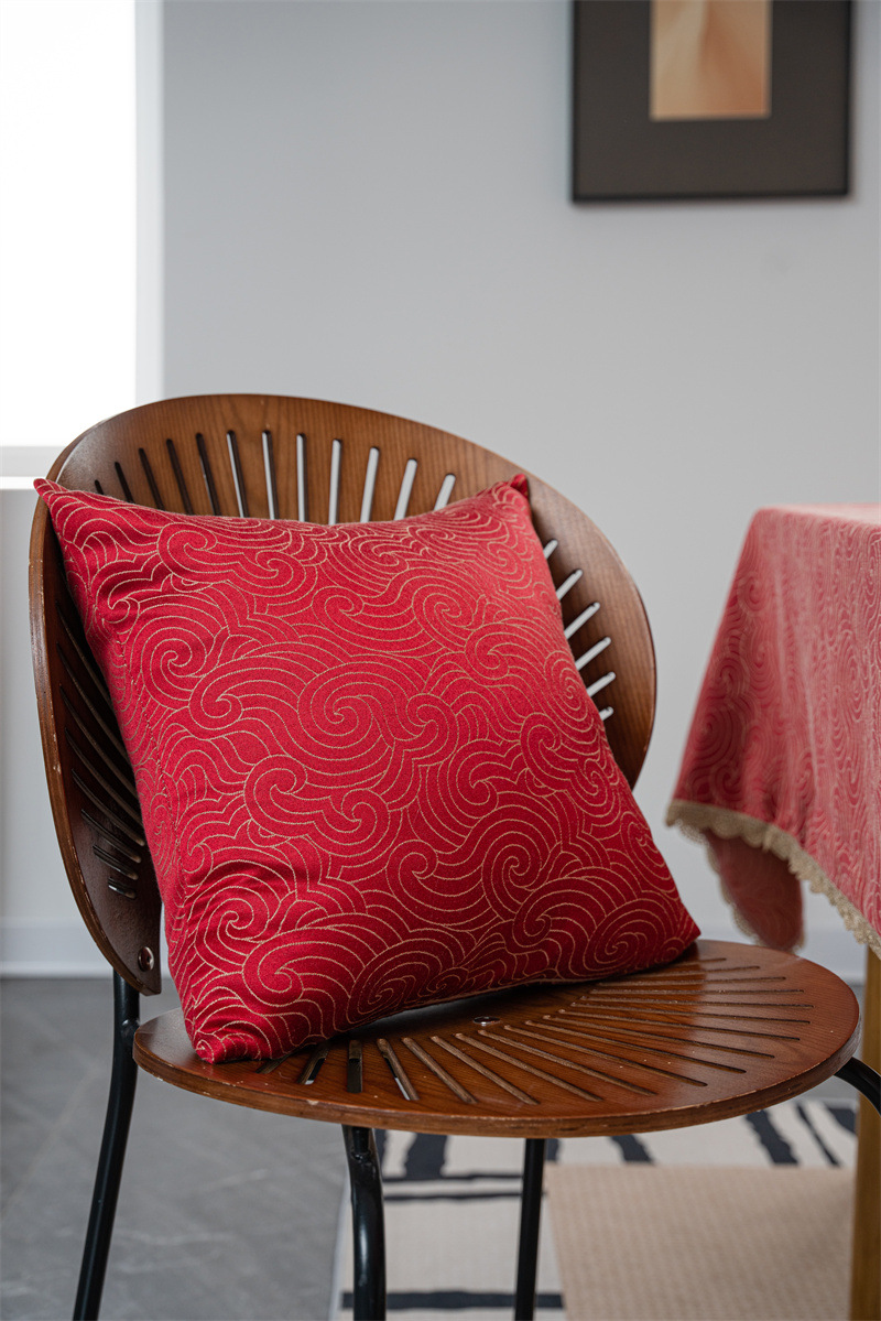 结婚庆新年喜庆提花羽毛树叶金色花边桌布茶几餐桌布盖巾防水代发详情14