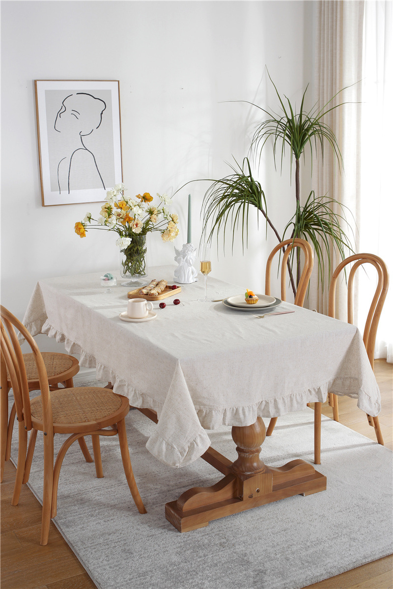 现代简约纯色全棉水洗棉撞色荷叶边茶几台布餐桌布一件代发详情40