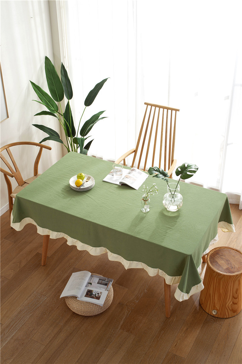 现代简约纯色全棉水洗棉撞色荷叶边茶几台布餐桌布一件代发详情13