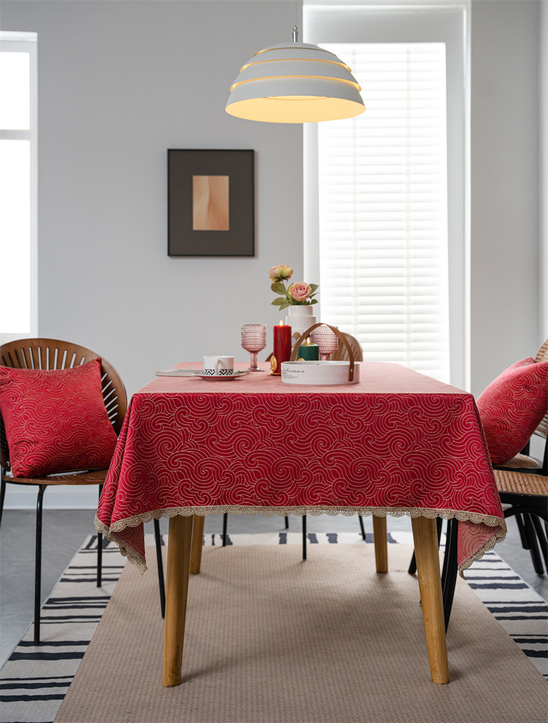 结婚庆新年喜庆提花羽毛树叶金色花边桌布茶几餐桌布盖巾防水代发详情11