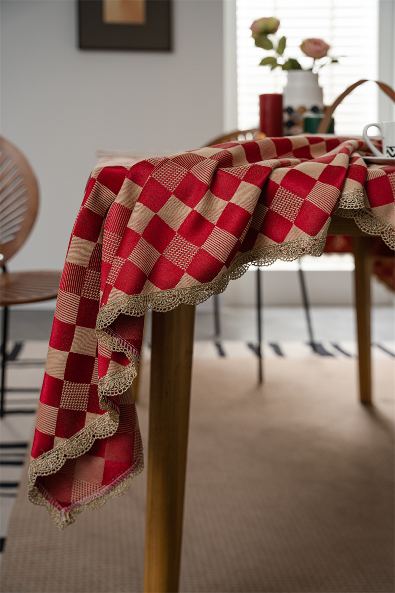 结婚庆新年喜庆提花羽毛树叶金色花边桌布茶几餐桌布盖巾防水代发详情29