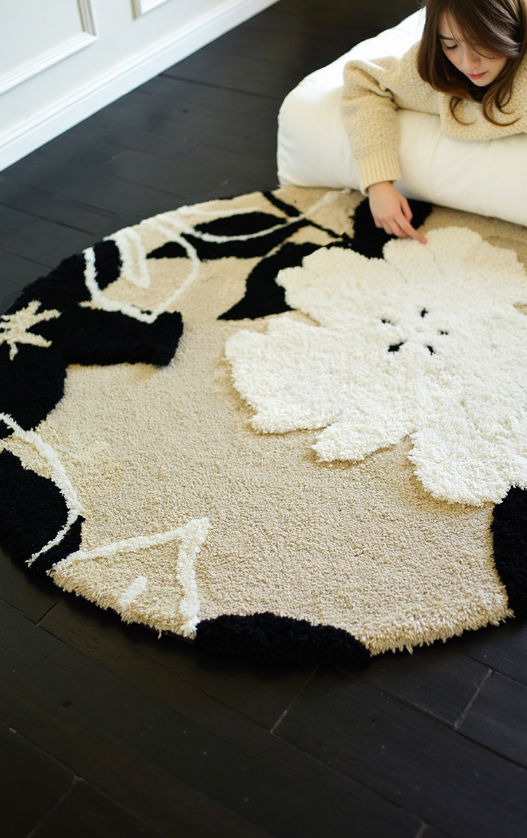 French-style light luxury round flocking carpet, dirt-resistant, wear-resistant and anti-slip floor mat for the living room, thickened cooling bedside carpet for the bedroom pic 1