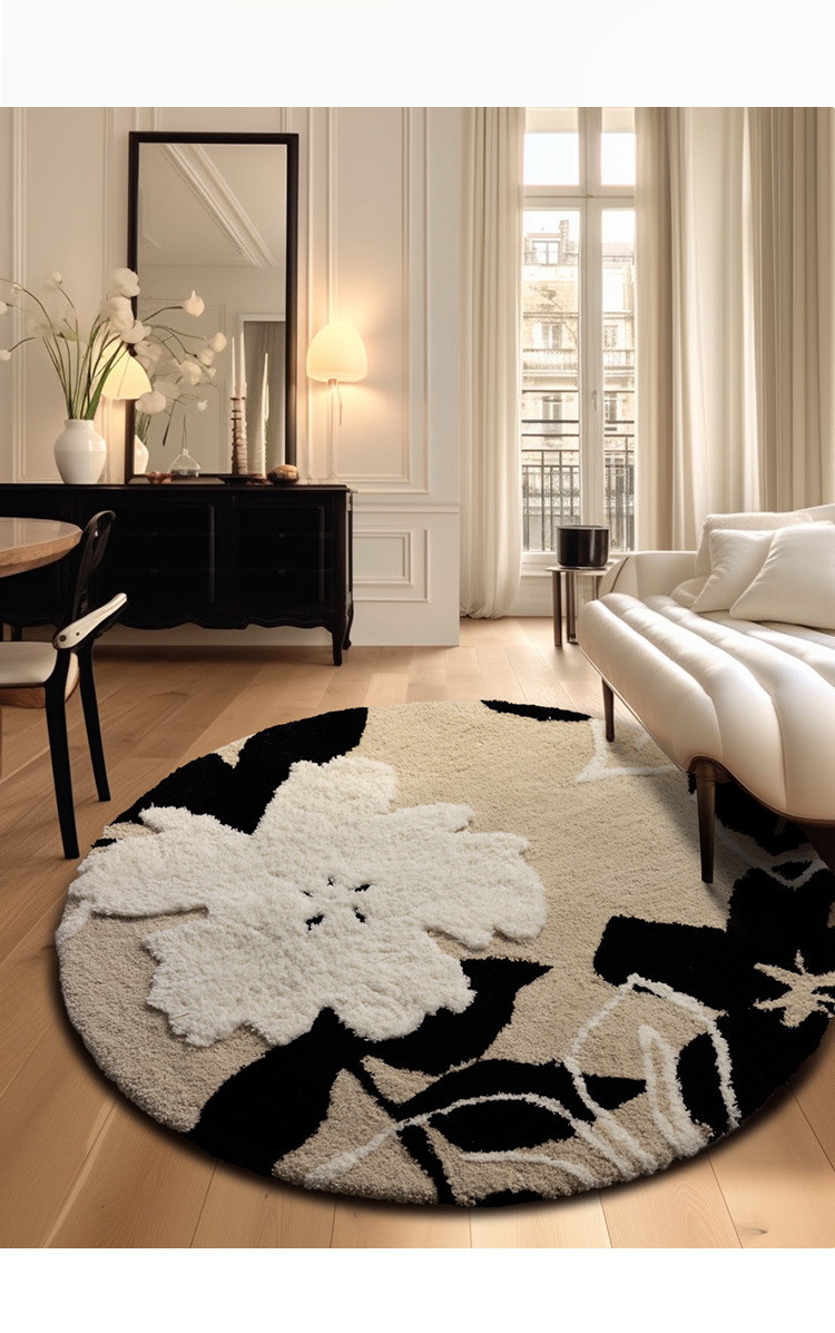French-style light luxury round flocking carpet, dirt-resistant, wear-resistant and anti-slip floor mat for the living room, thickened cooling bedside carpet for the bedroom pic 17