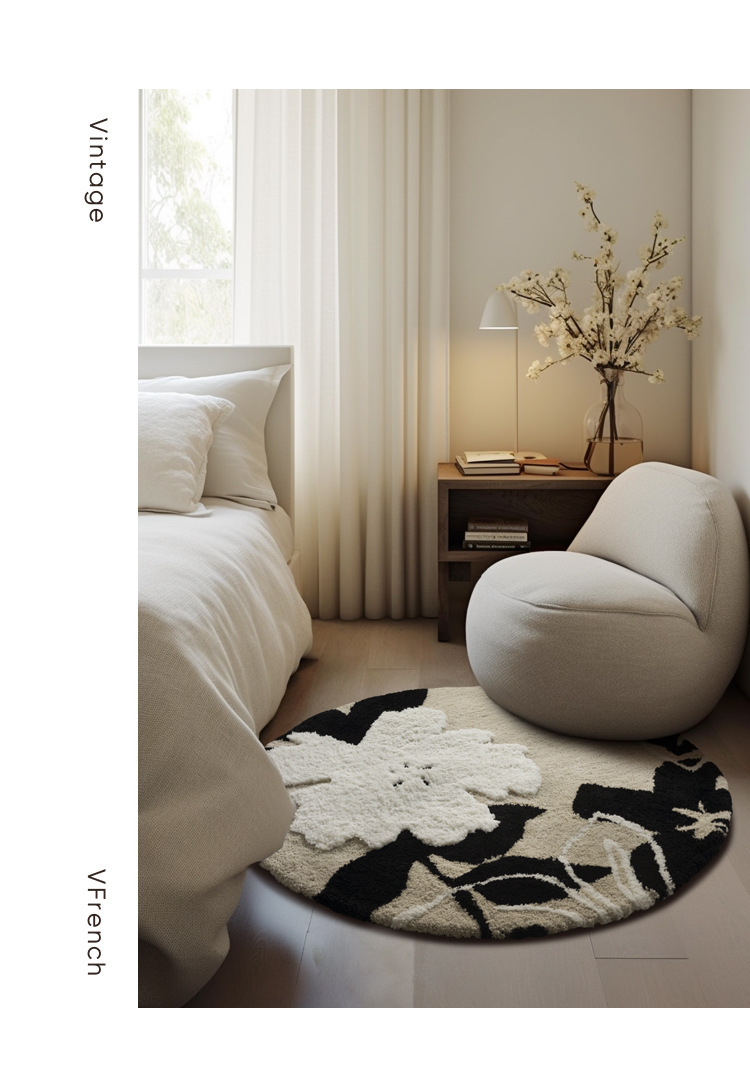 French-style light luxury round flocking carpet, dirt-resistant, wear-resistant and anti-slip floor mat for the living room, thickened cooling bedside carpet for the bedroom pic 14