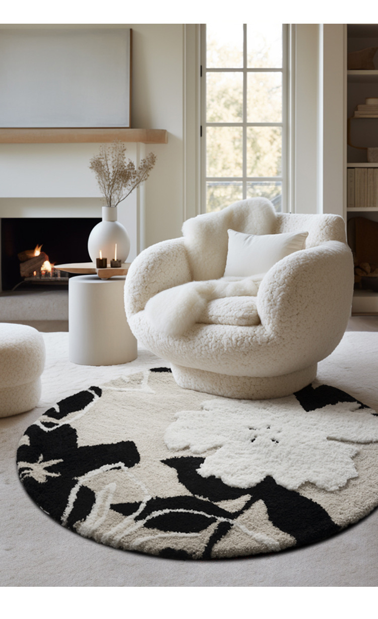 French-style light luxury round flocking carpet, dirt-resistant, wear-resistant and anti-slip floor mat for the living room, thickened cooling bedside carpet for the bedroom pic 13