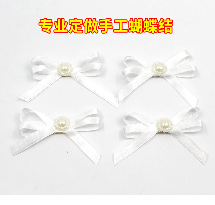 Satin polyester band, hand-tied bow, pearl bow, colorful clothing accessories, hair accessories, handcrafted bow pic 1