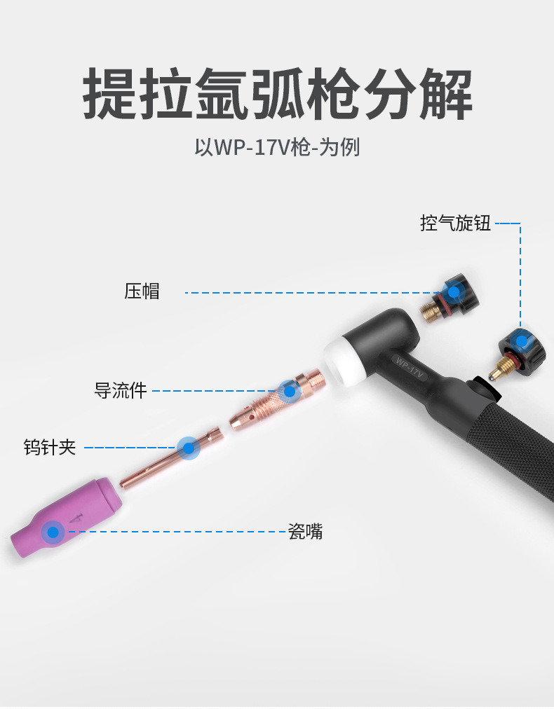 Andeli WP-17/18/26 water-cooled argon arc welding gun TIG-315 400 argon arc welding machine welding gun head Welding wire pic 2