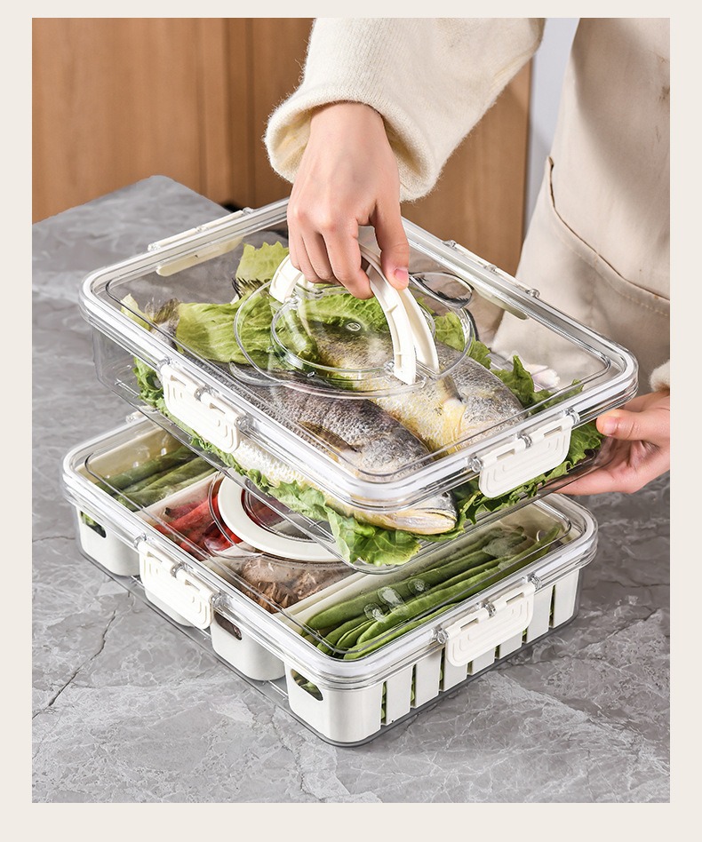 冰箱收纳盒食品级密封保鲜盒PET手提沥水分格果蔬鸡蛋盒调料详情18