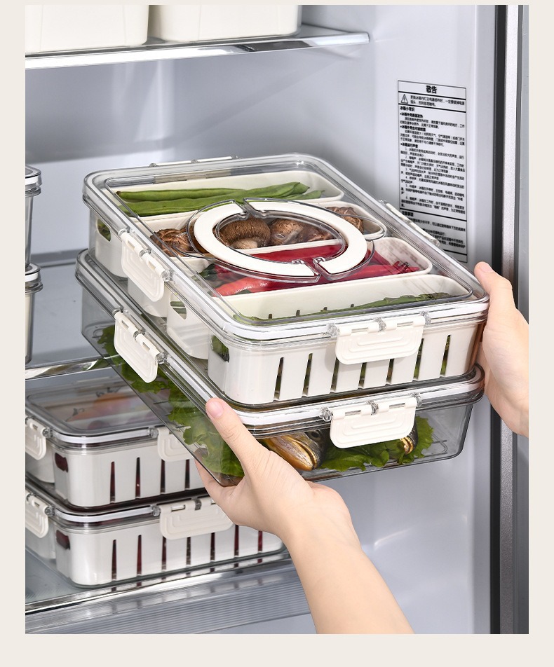 冰箱收纳盒食品级密封保鲜盒PET手提沥水分格果蔬鸡蛋盒调料详情4