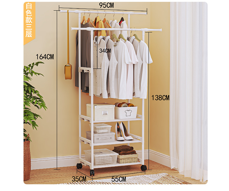 外贸简易衣帽架卧室多功能落地衣鞋架收纳架晾衣架衣帽架详情7