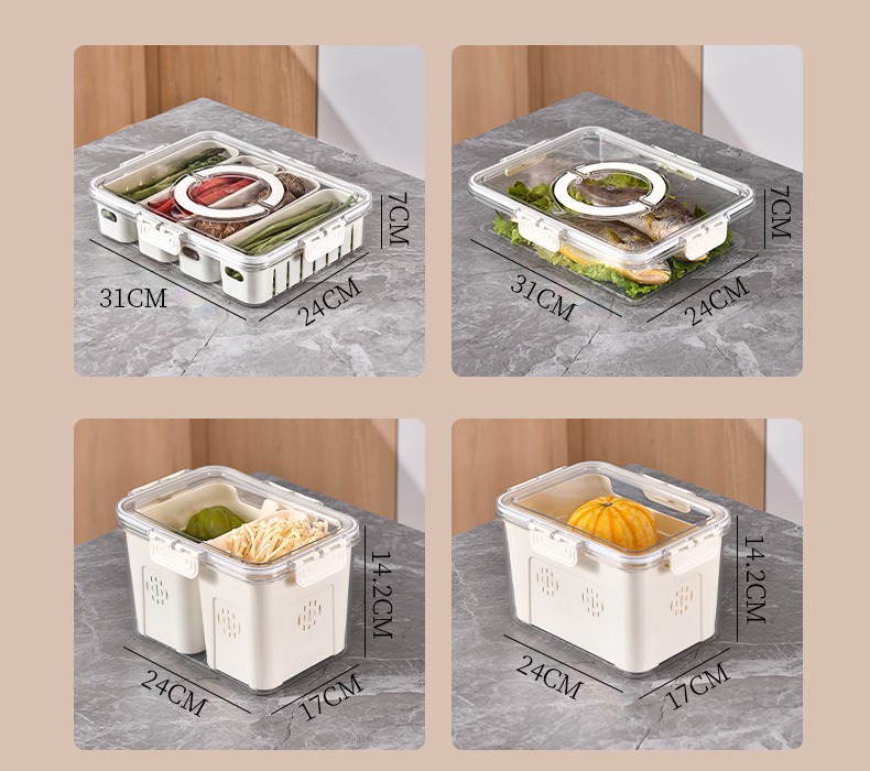 冰箱收纳盒食品级密封保鲜盒PET手提沥水分格果蔬鸡蛋盒调料详情22
