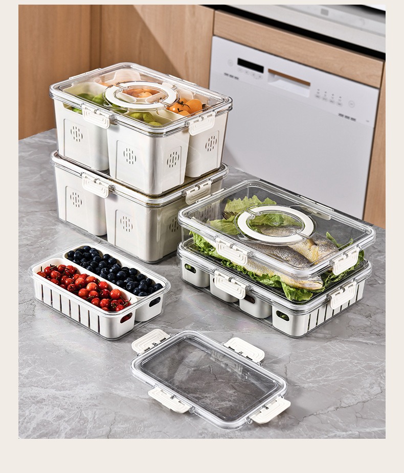冰箱收纳盒食品级密封保鲜盒PET手提沥水分格果蔬鸡蛋盒调料详情20