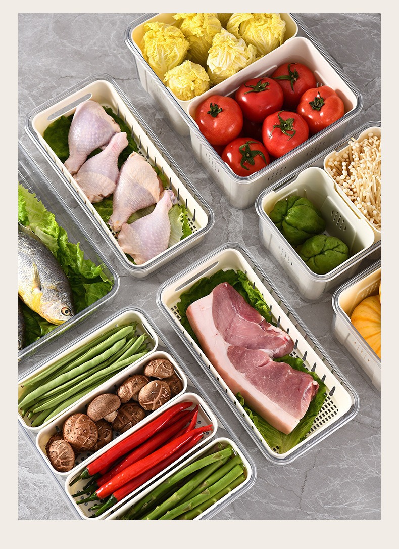 冰箱收纳盒食品级密封保鲜盒PET手提沥水分格果蔬鸡蛋盒调料详情14