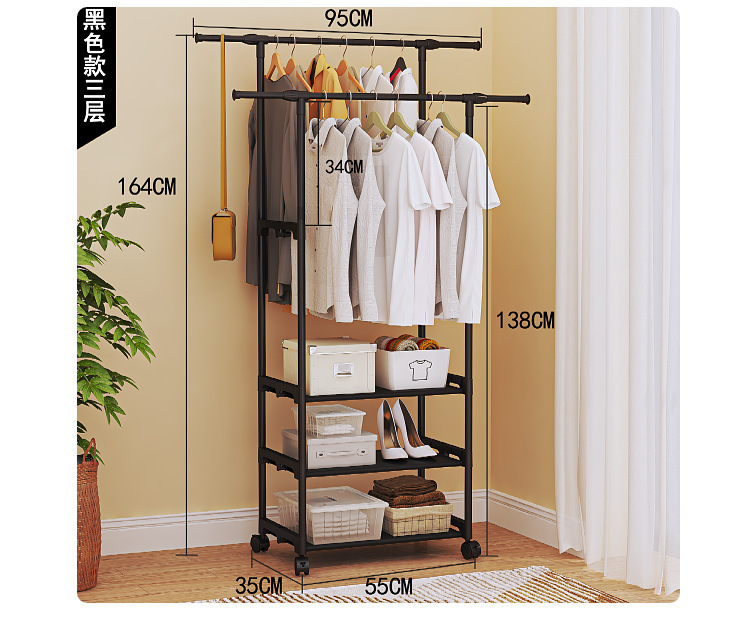 外贸简易衣帽架卧室多功能落地衣鞋架收纳架晾衣架衣帽架详情8