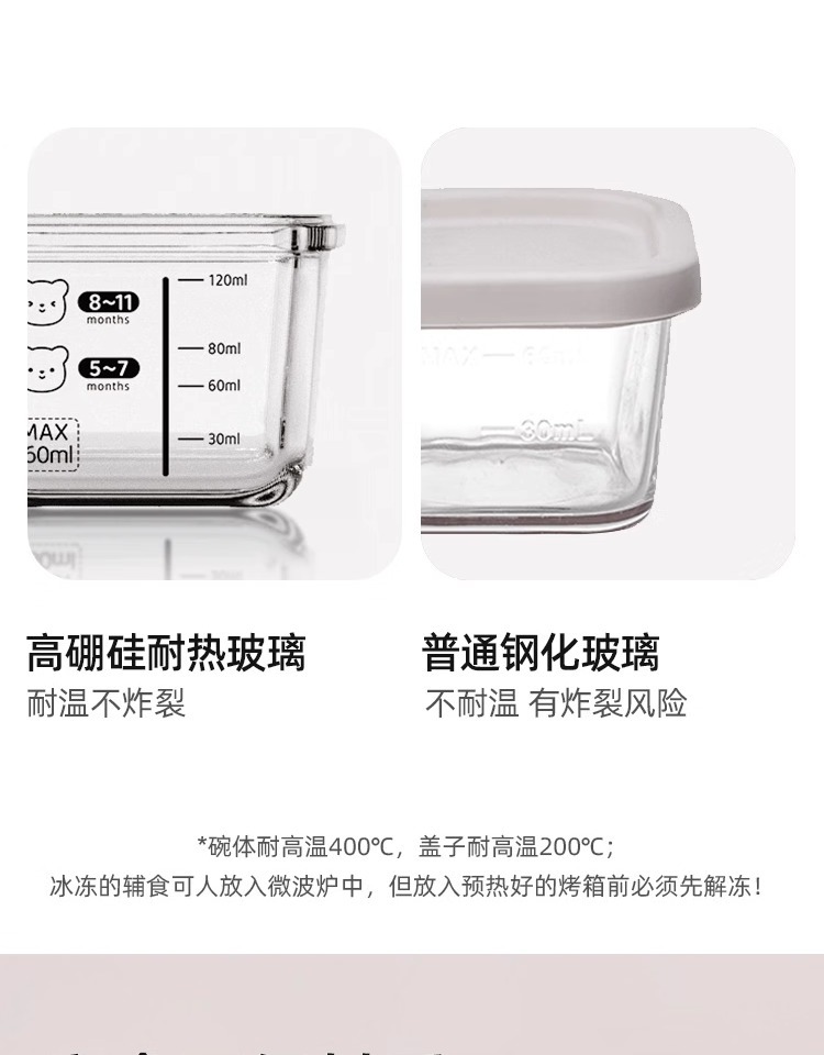 现货婴幼儿宝宝辅食盒 可微波冷藏保鲜盒 分装密封便携玻璃储存碗详情8